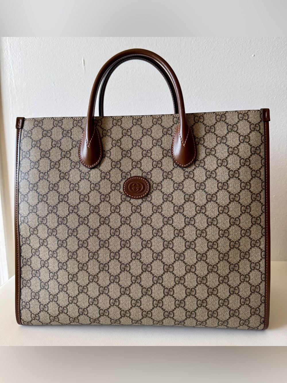Gucci Brown GG Supreme Canvas & Leather Large Tote with Removable Shoulder Strap